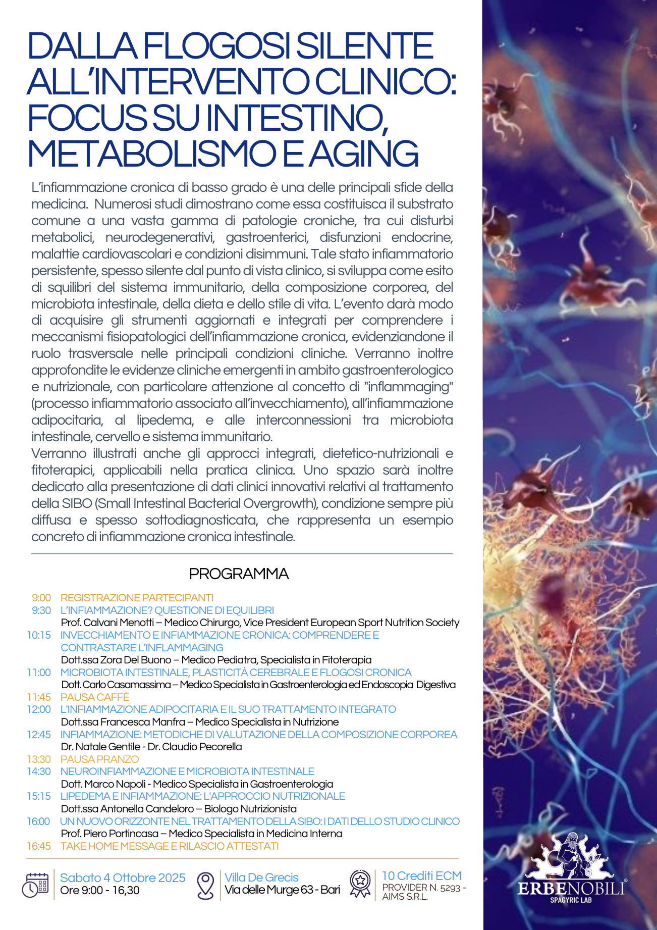 BARI - DALLA FLOGOSI SILENTE ALL’INTERVENTO CLINICO: FOCUS SU INTESTINO, METABOLISMO E AGING